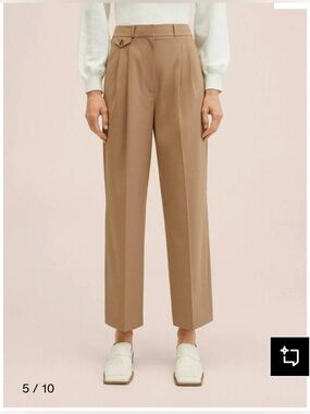 Mango Camel High-Waist Tailored Straight-Leg Trousers